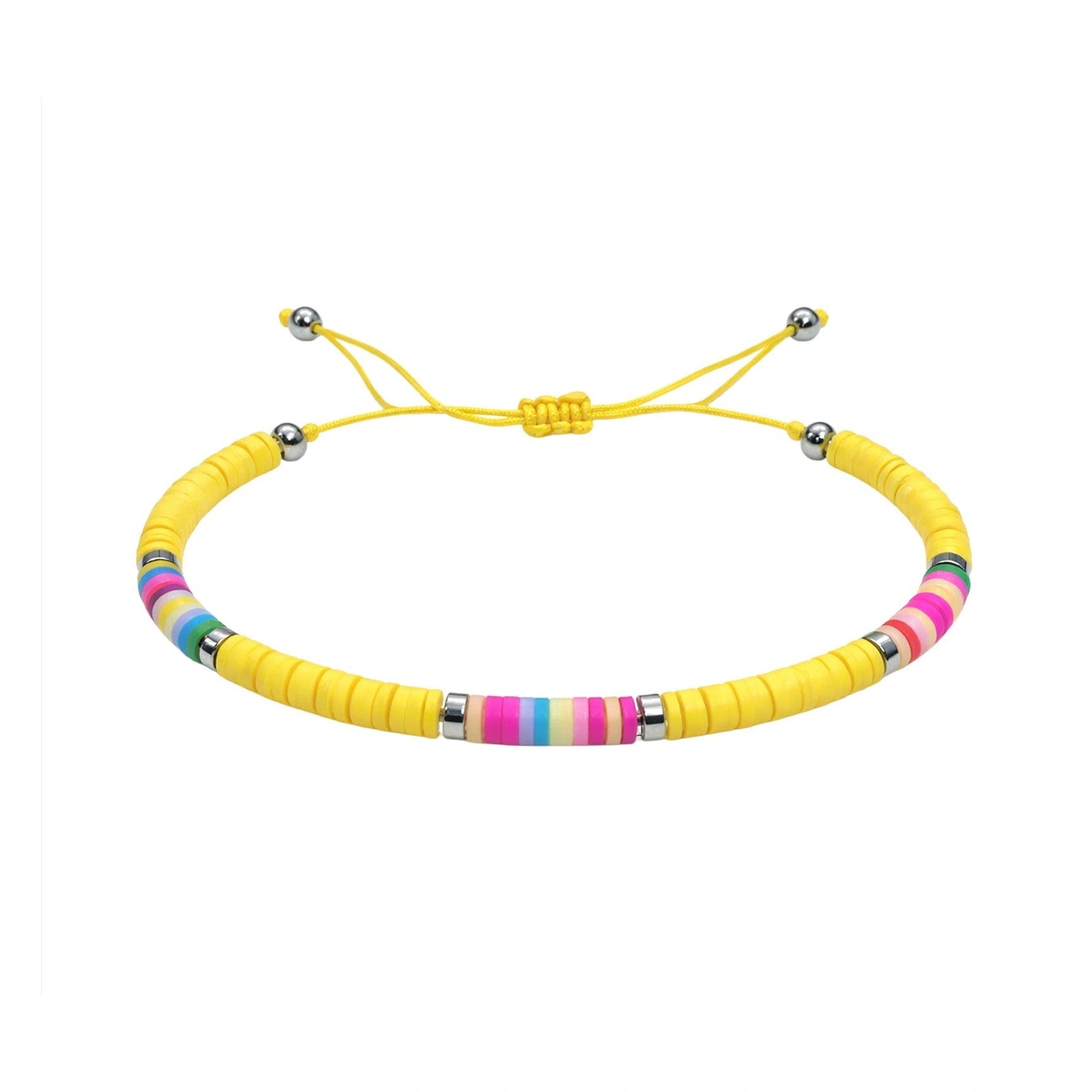 Pulsera de Hilo Encerado con Cuentas Heishi Multicolor - Amarillo sobre fondo blanco