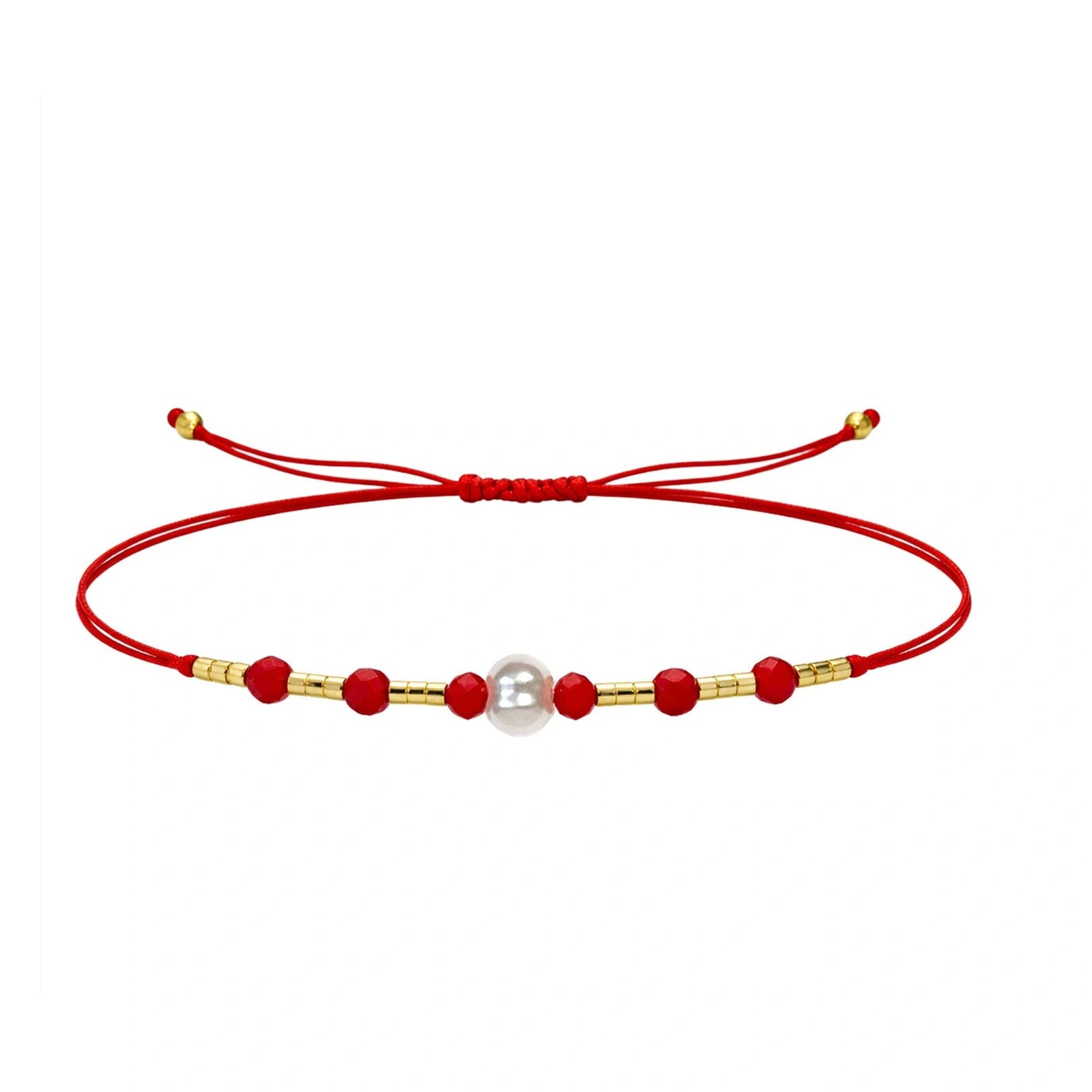 Pulsera de Hilo con Piedras Naturales y Bola de Acero - Rojo sobre fondo blanco