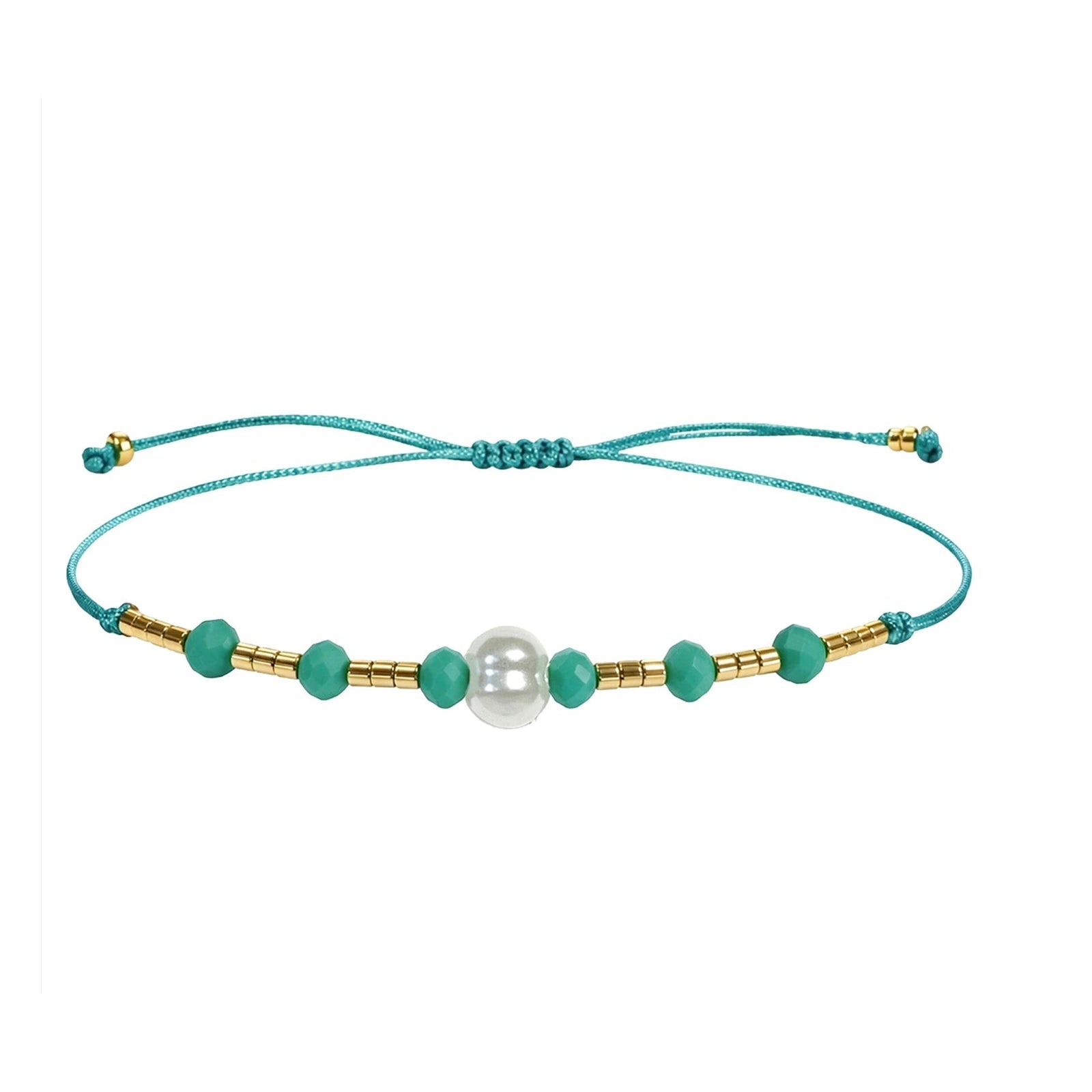 Pulsera de Hilo con Piedras Naturales y Bola de Acero - Turquesa sobre fondo blanco