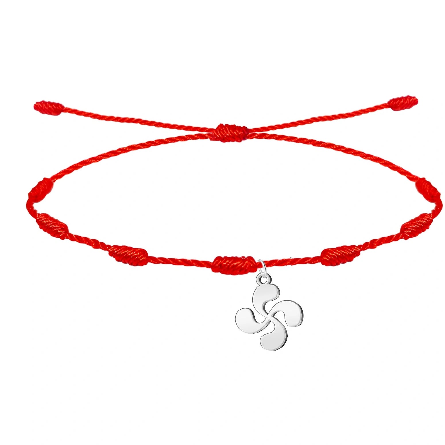 Pulsera de 7 Nudos con Lauburu en Acero Inoxidable sobre fondo blanco