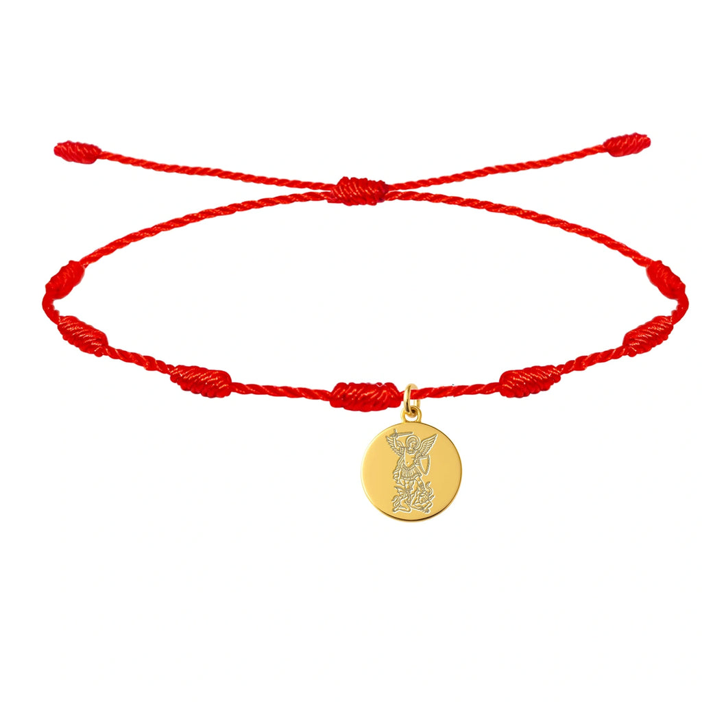 Pulsera de 7 Nudos con San Miguel Arcángel en Acero Inoxidable - Dorado sobre fondo blanco