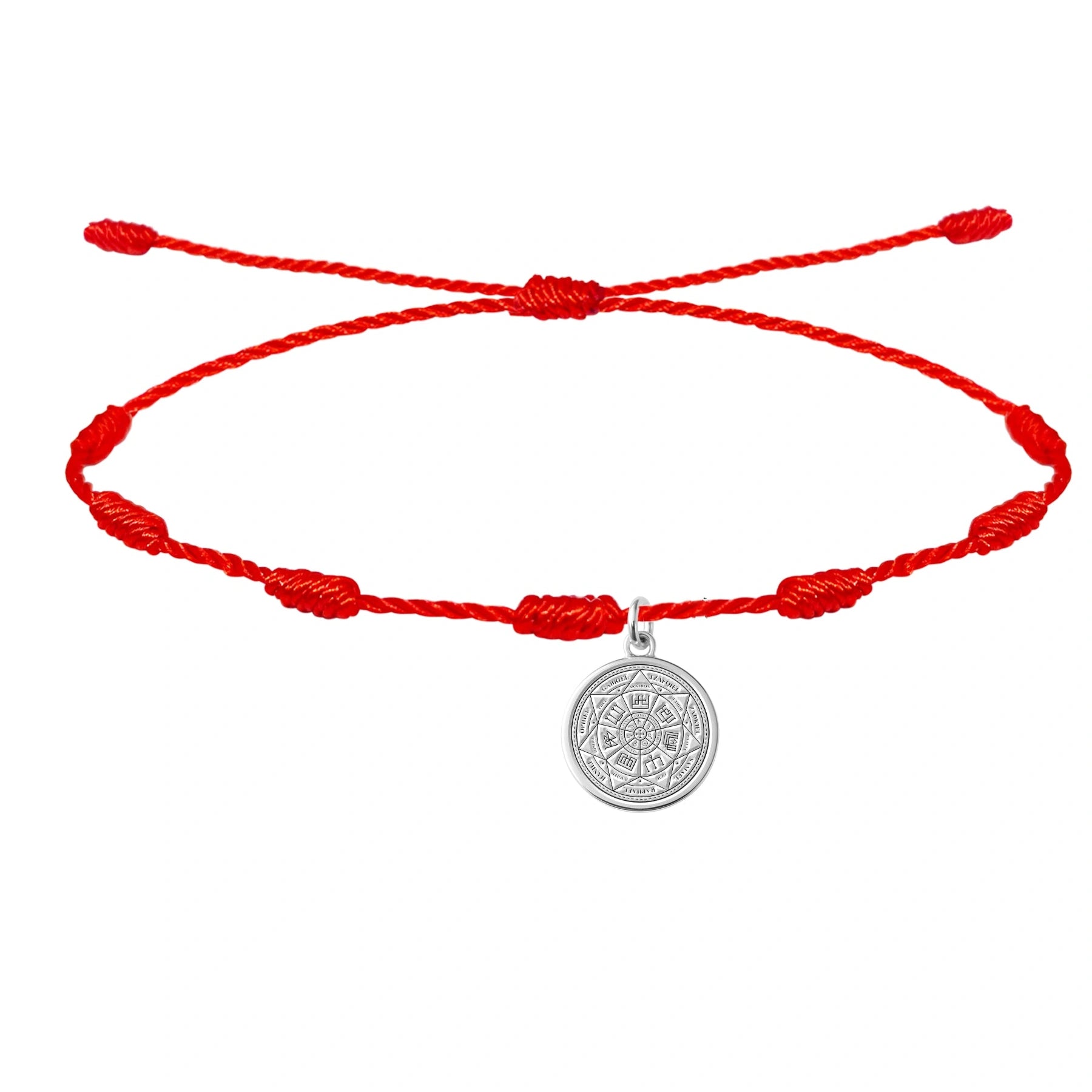 Pulsera de 7 Nudos con 7 Arcángeles en Acero Inoxidable - Plateado sobre fondo blanco
