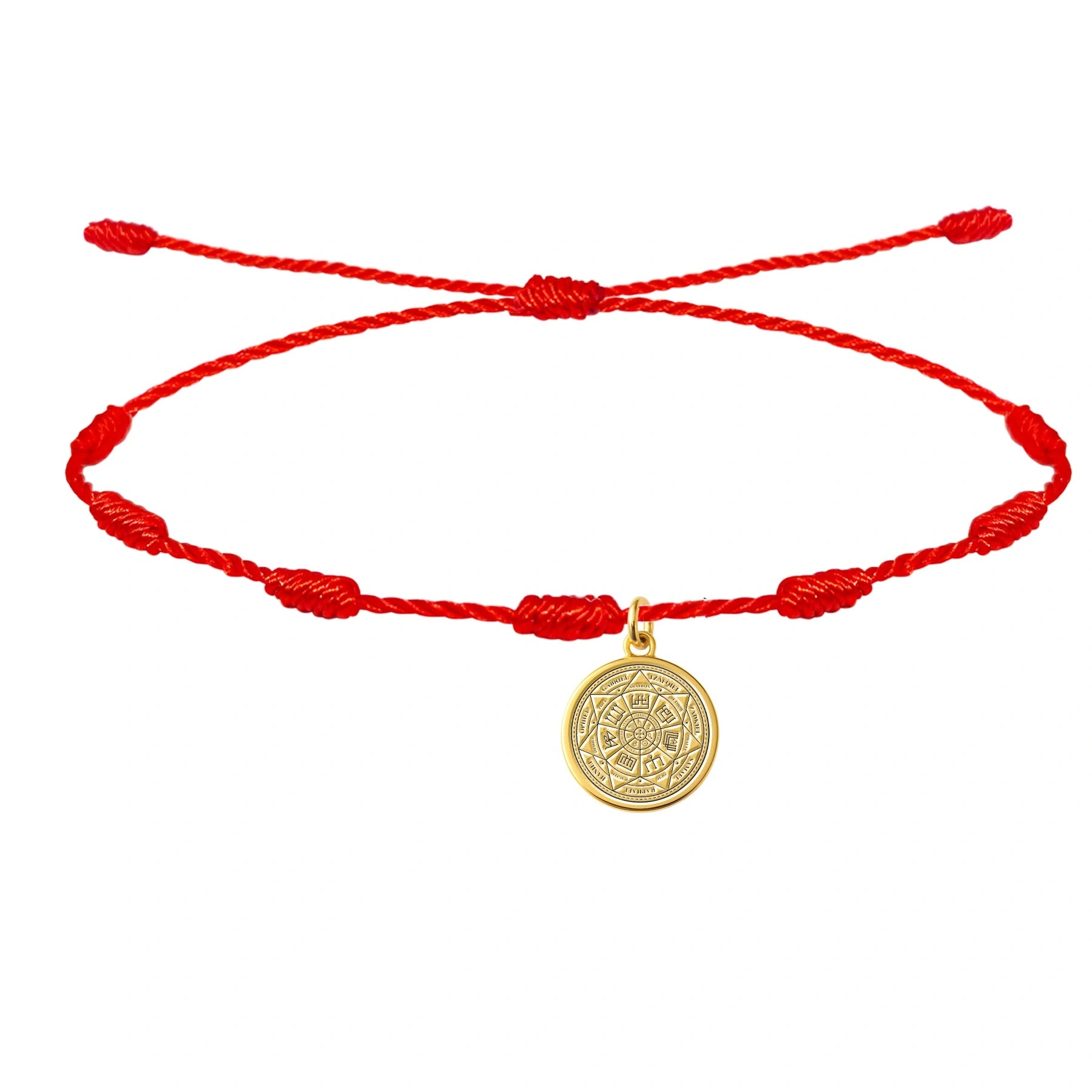 Pulsera de 7 Nudos con 7 Arcángeles en Acero Inoxidable - Dorado sobre fondo blanco