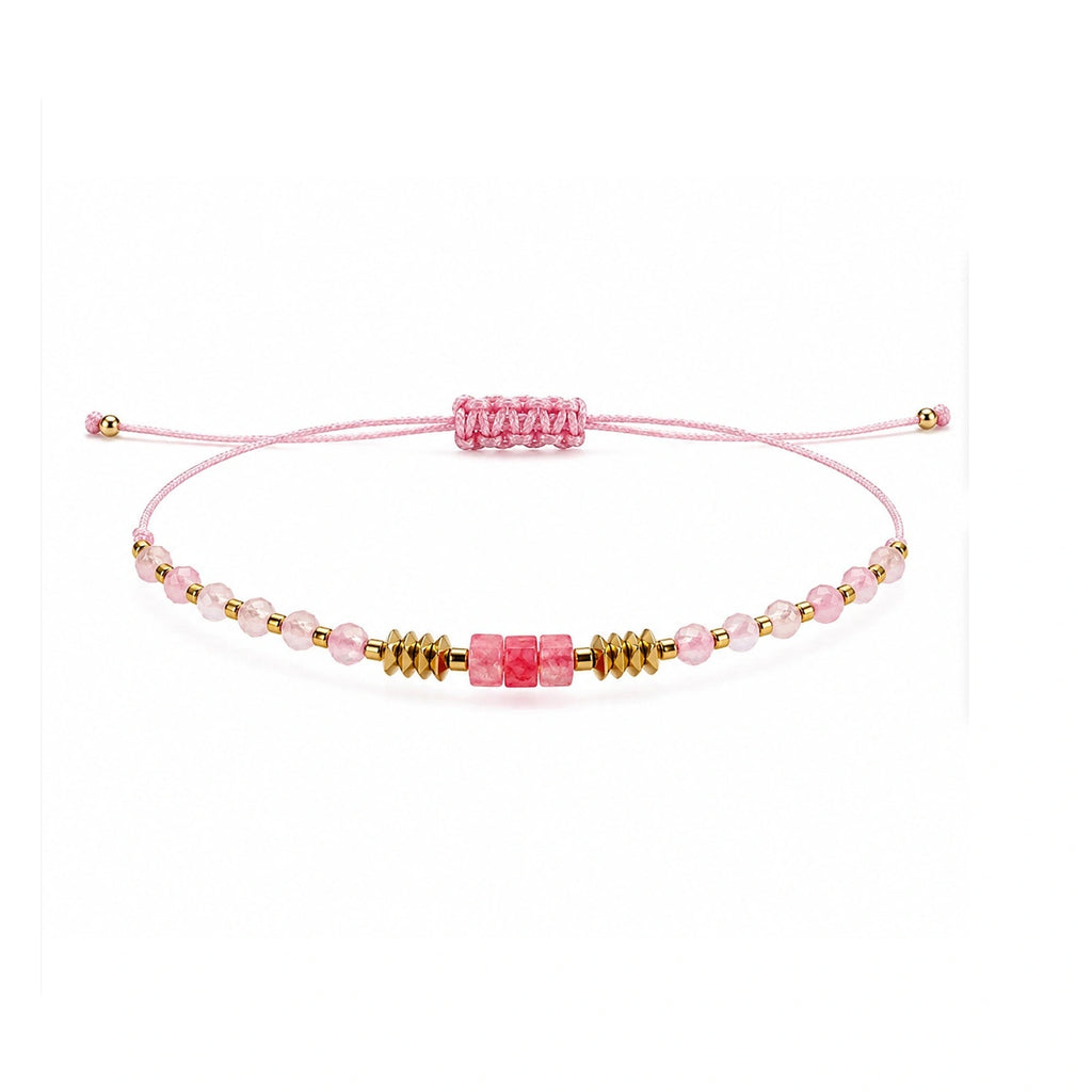 Pulsera de Piedras Naturales con Cuenta Tubular - Rosa sobre fondo blanco