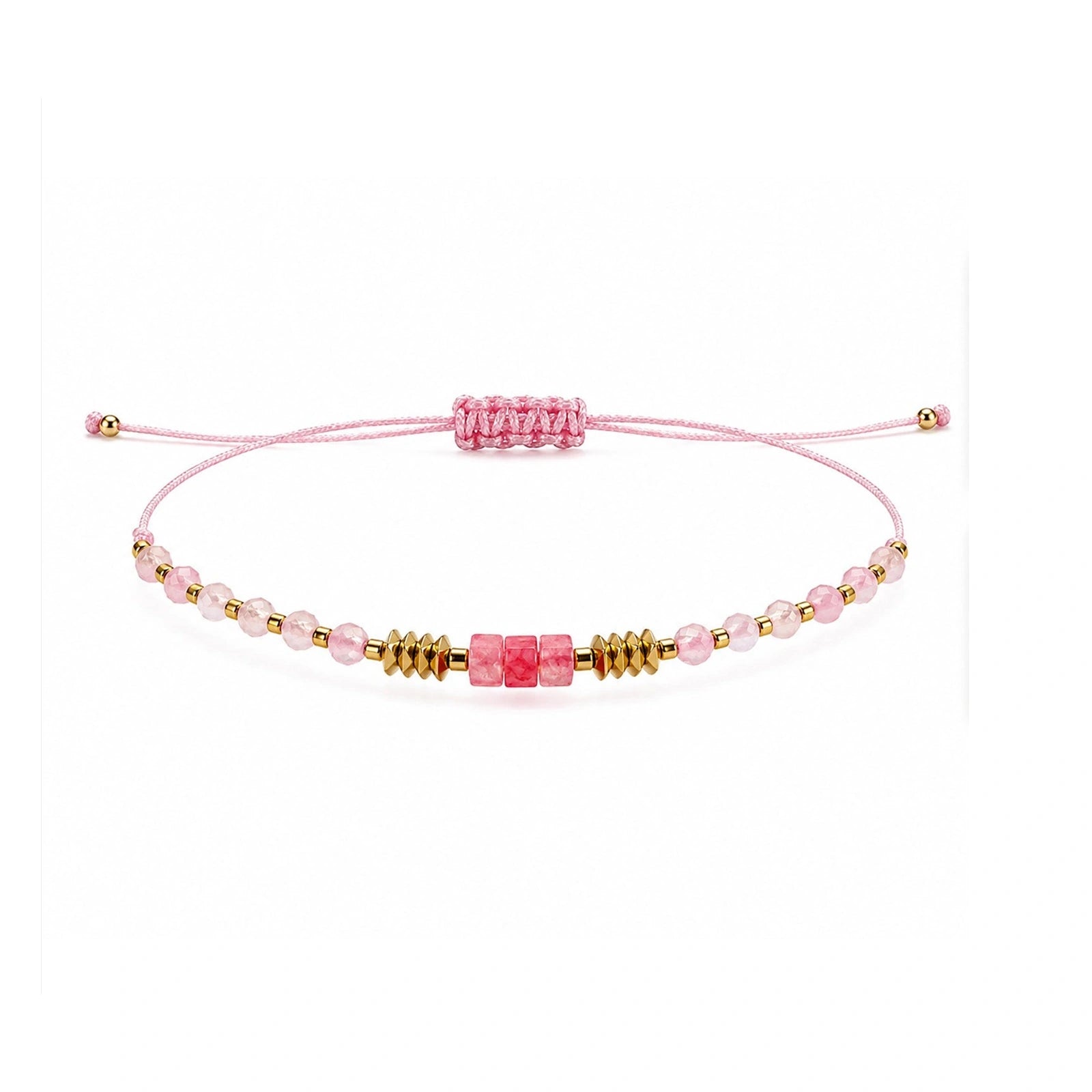 Pulsera de Piedras Naturales con Cuenta Tubular - Rosa sobre fondo blanco