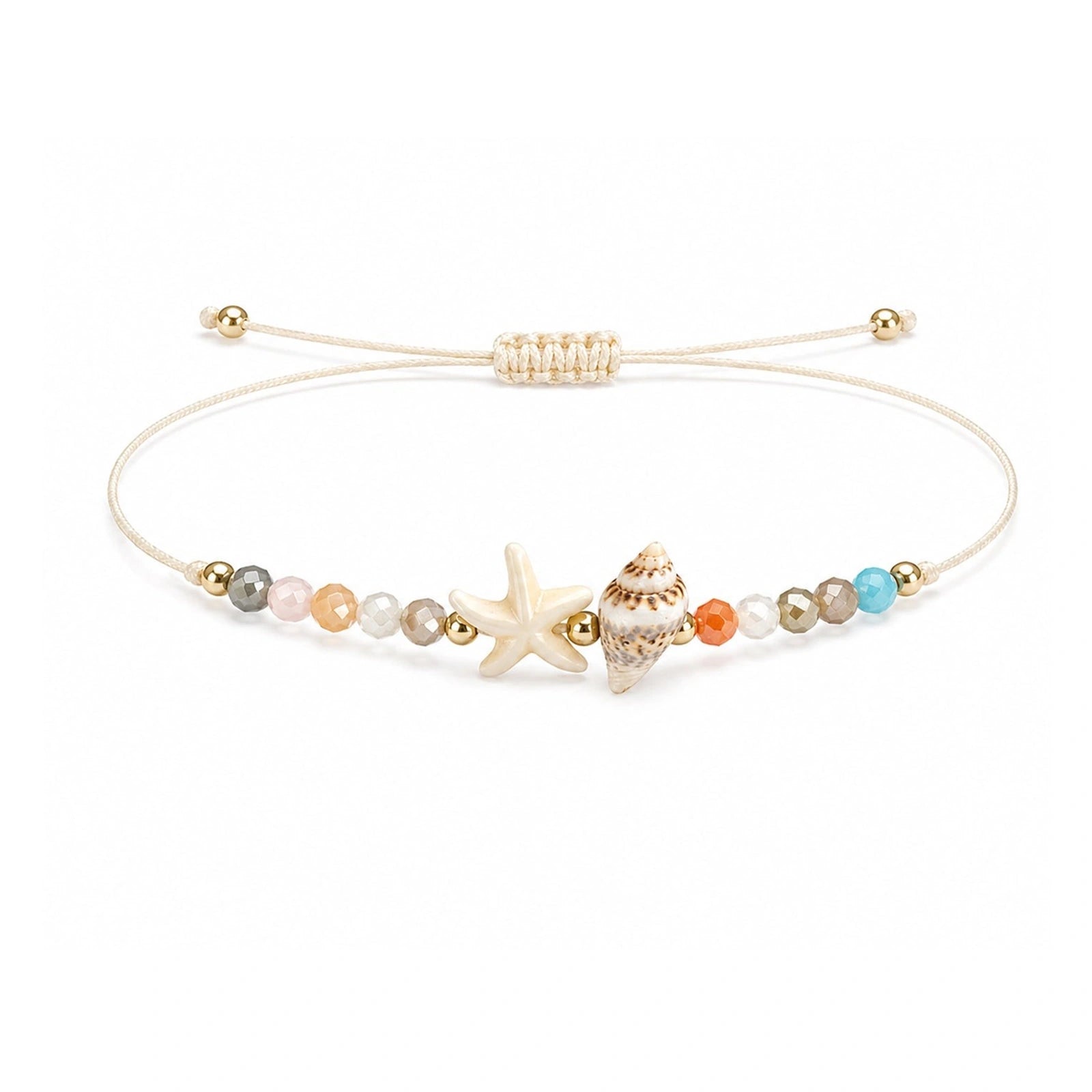 Pulsera de Piedras Naturales con Estrella de Mar y Concha sobre fondo blanco