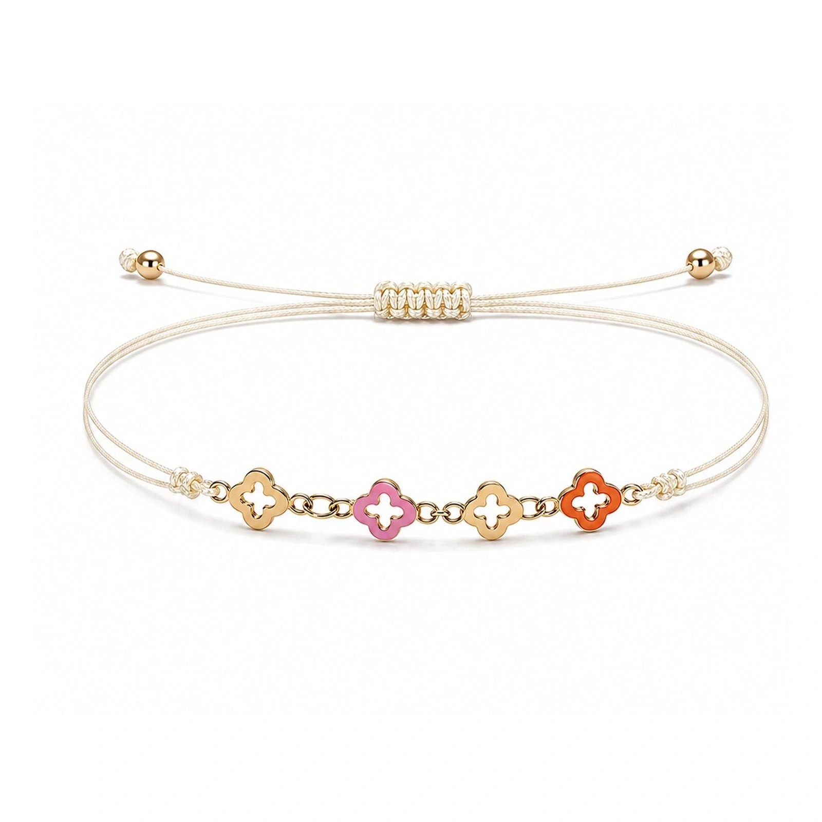 Pulsera de Hilo con Tréboles Multicolor sobre fondo blanco