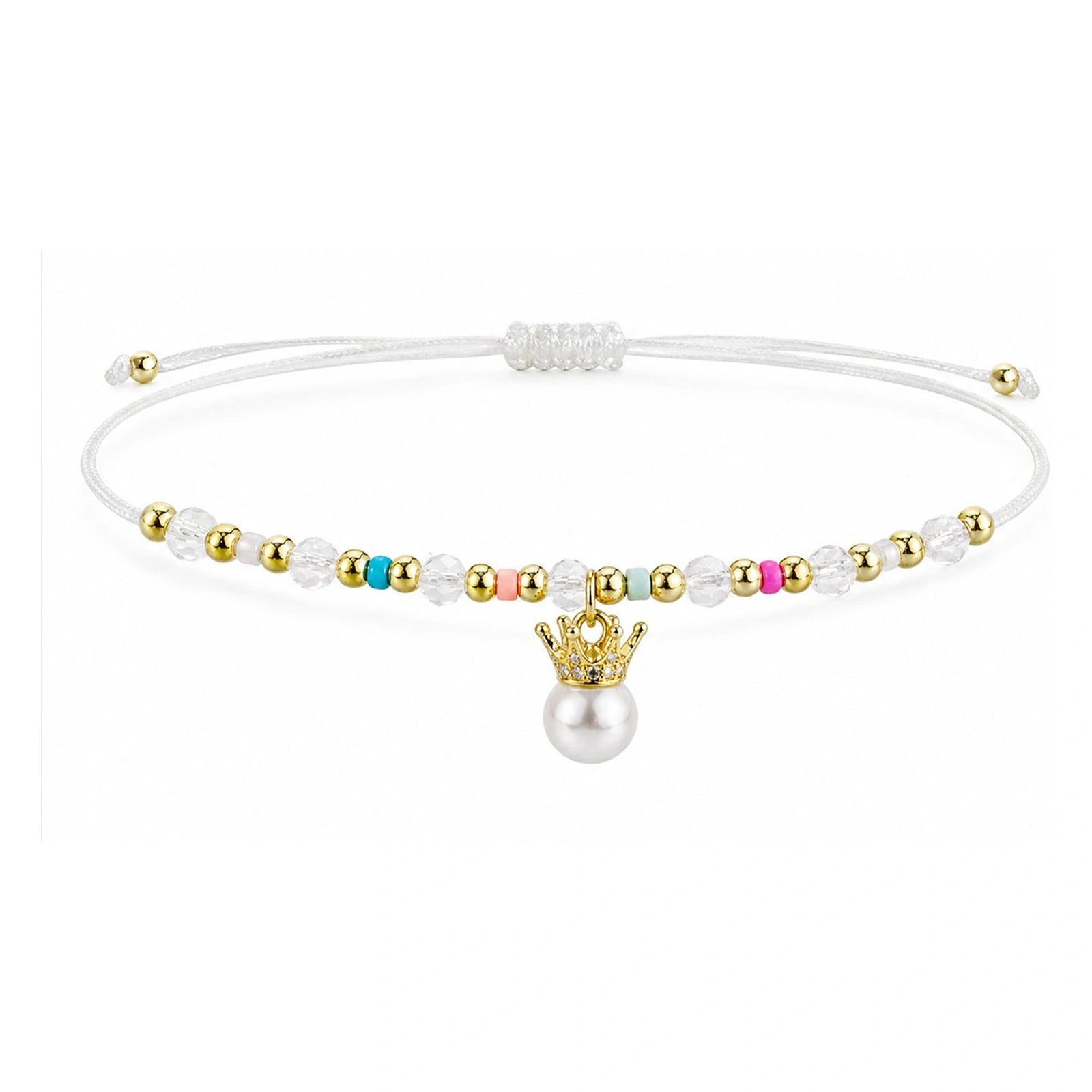 Pulsera de Cristales con Perla y Corona sobre fondo blanco