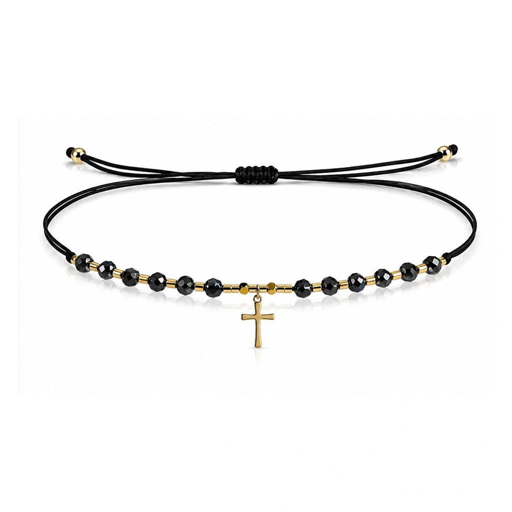 Pulsera de Cristales con Cruz sobre fondo blanco