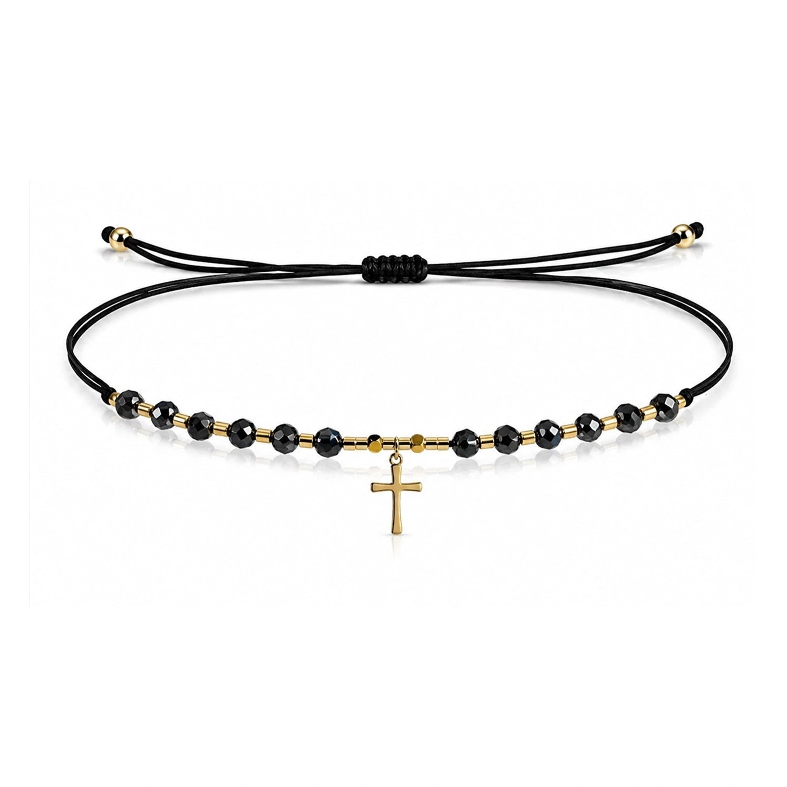 Pulsera de Cristales con Cruz sobre fondo blanco