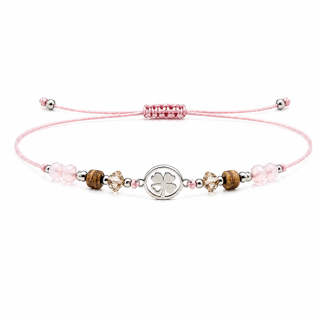 Pulsera de Piedras Naturales con Trébol sobre fondo blanco