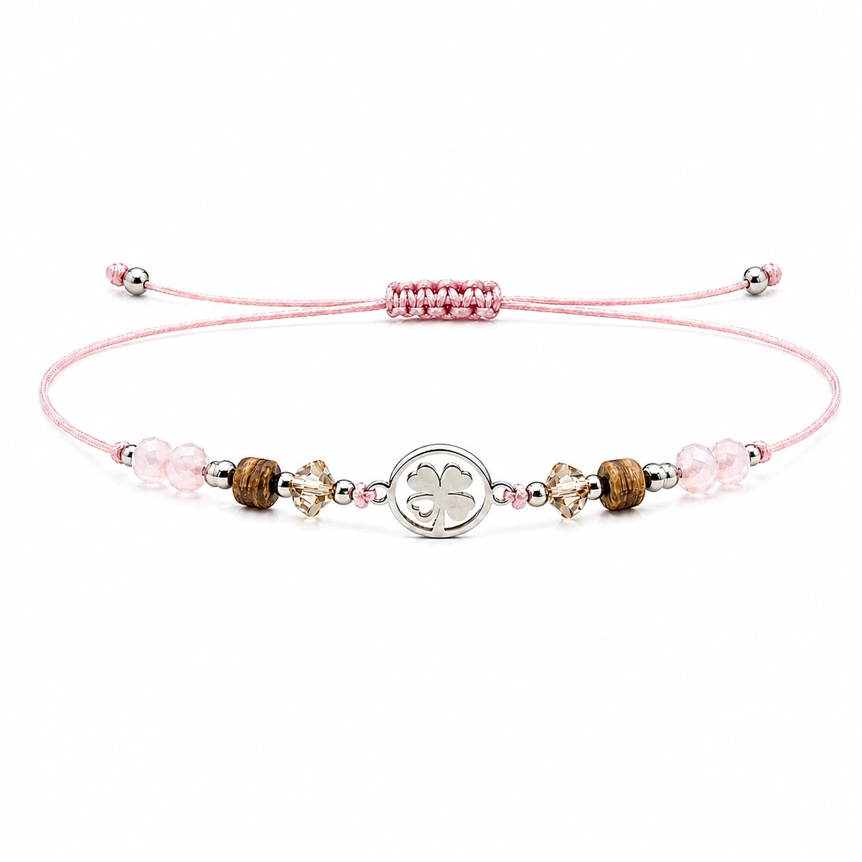 Pulsera de Piedras Naturales con Trébol sobre fondo blanco