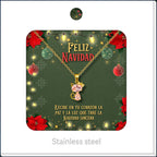 Collar dorado de gato rosa, presentado en tarjeta navideña.