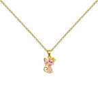 Collar dorado de gato rosa, con silueta de gato, sobre fondo blanco.