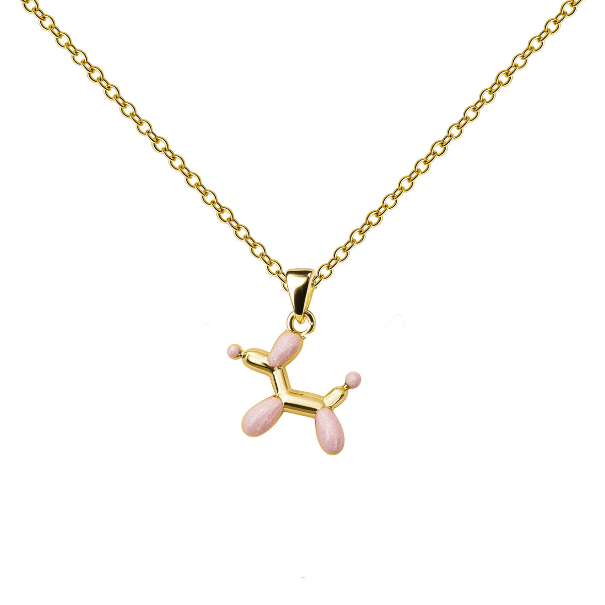 Collar de perro de globoflexia en tonos rosas y dorados, vista frontal sobre fondo blanco.