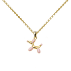 Balloon Dog Necklace with Wings and Heart, in pink and gold tones, on a white background.