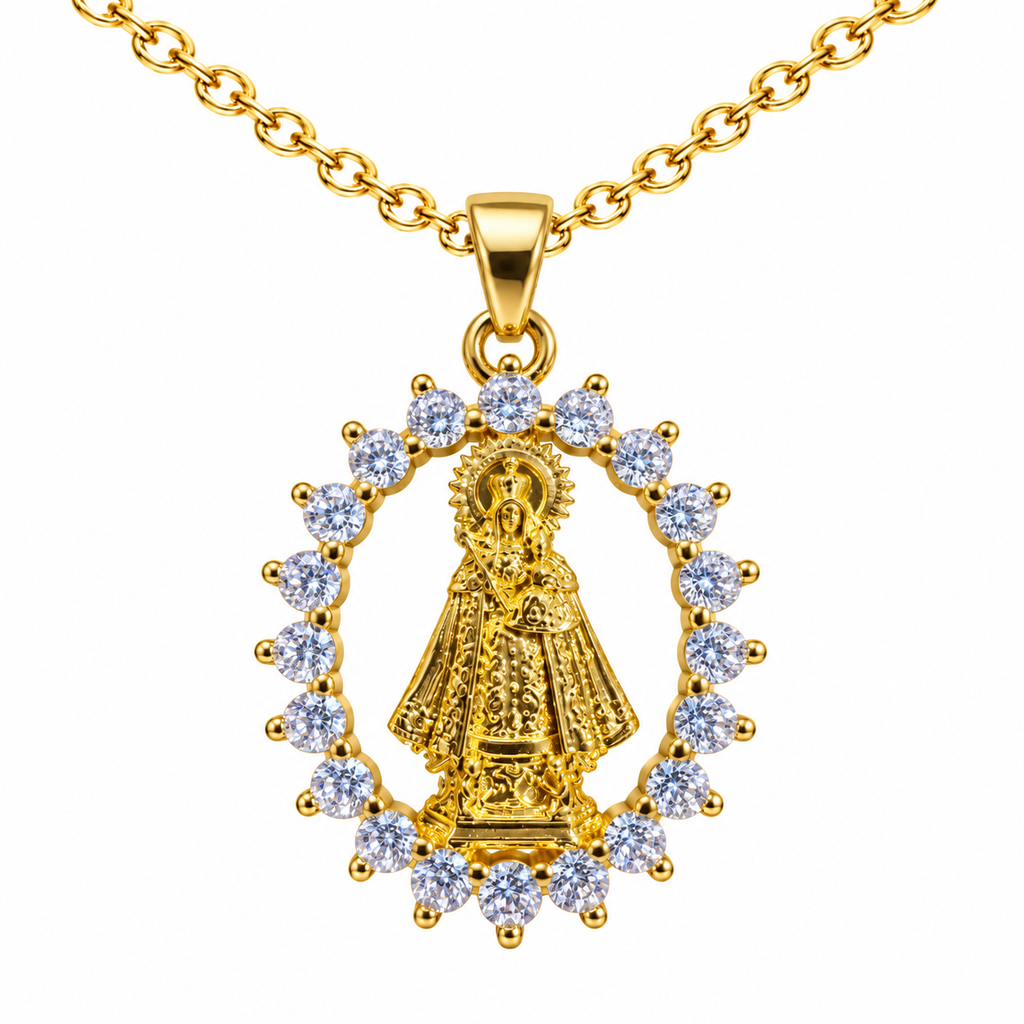 Collar Virgen Guadalupe Dorado sobre fondo blanco - 25758