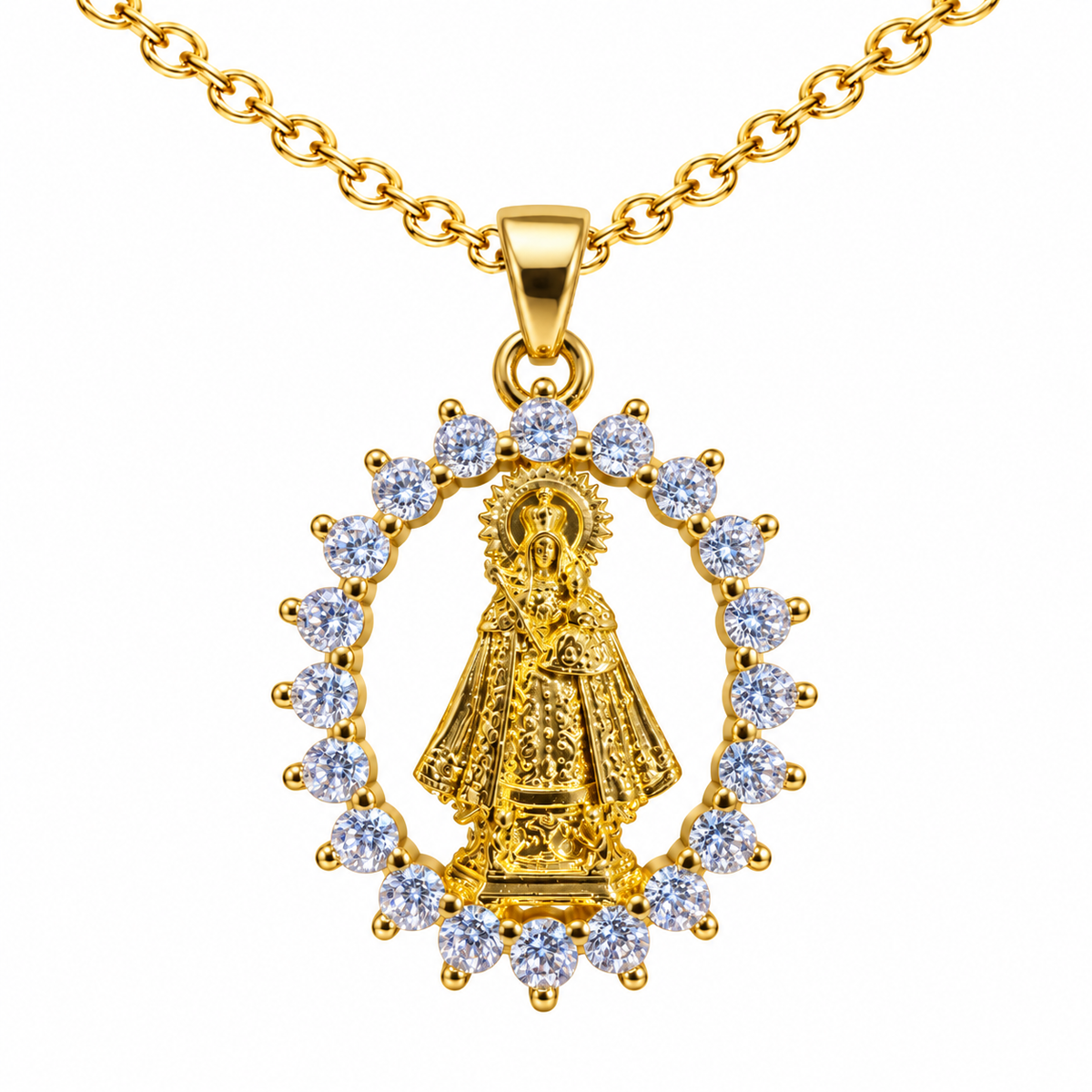 Collar Virgen Guadalupe Dorado sobre fondo blanco - 25758