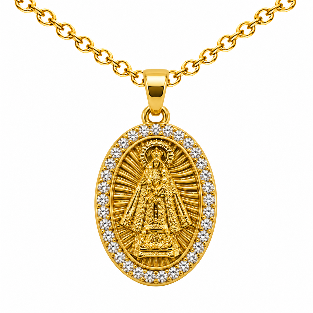 Collar Virgen Guadalupe Dorado sobre fondo blanco - 25760