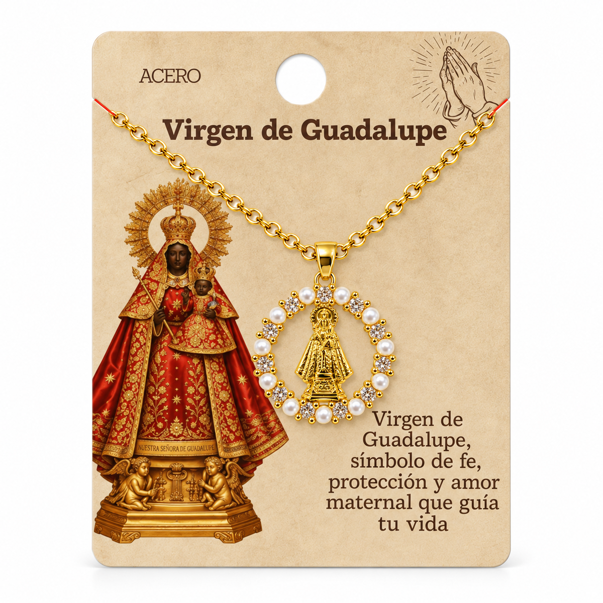 Collar Virgen Guadalupe Dorado con tarjeta - 25762