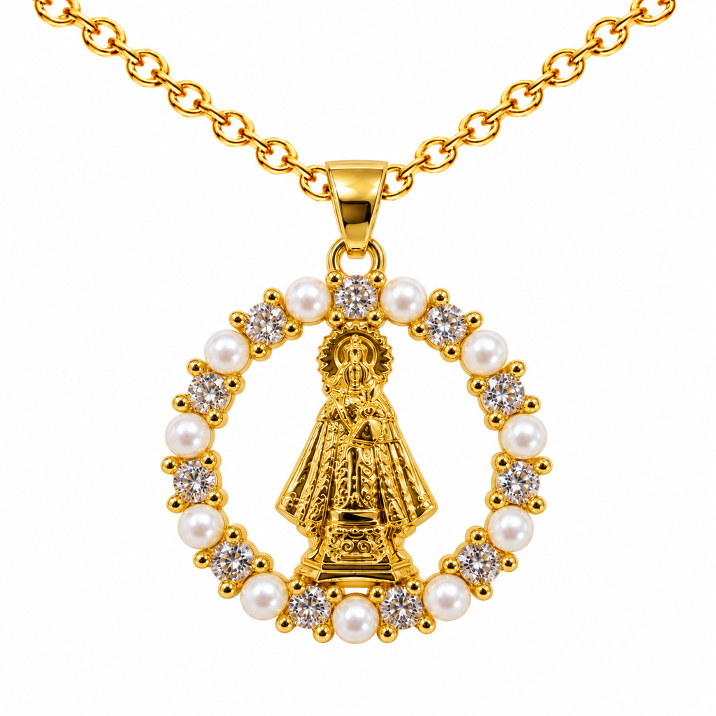 Collar Virgen Guadalupe Dorado sobre fondo blanco - 25762