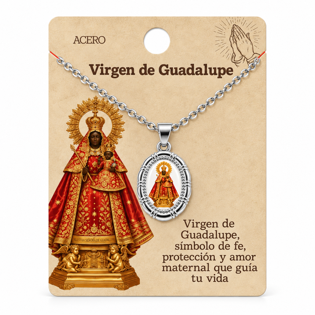 Collar Virgen Guadalupe Plateado con tarjeta - 25763