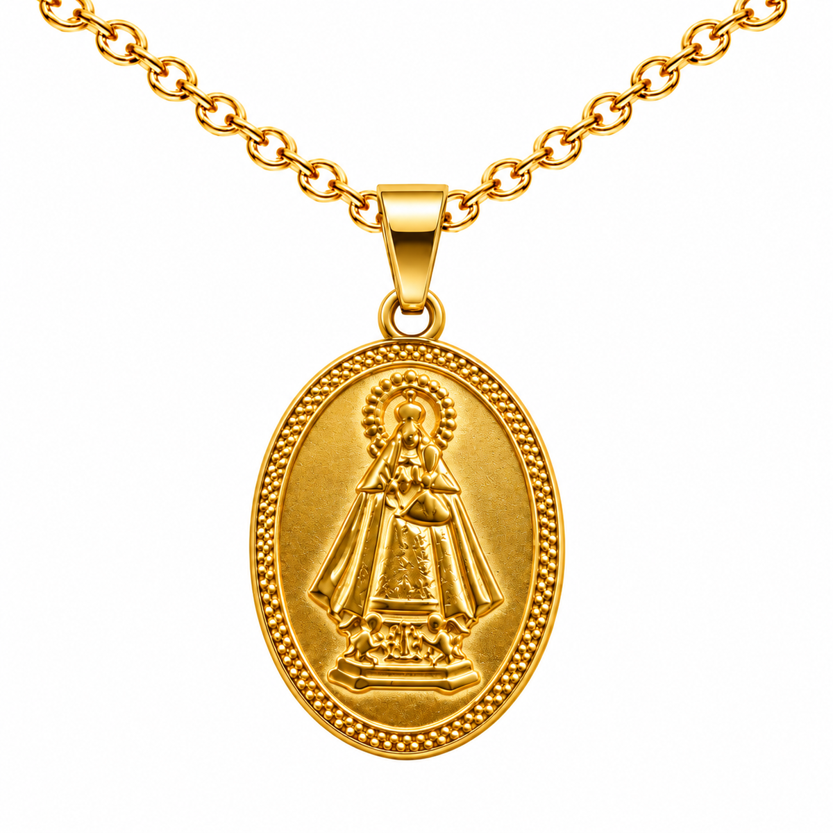 Collar Virgen Guadalupe Dorado sobre fondo blanco - 25766