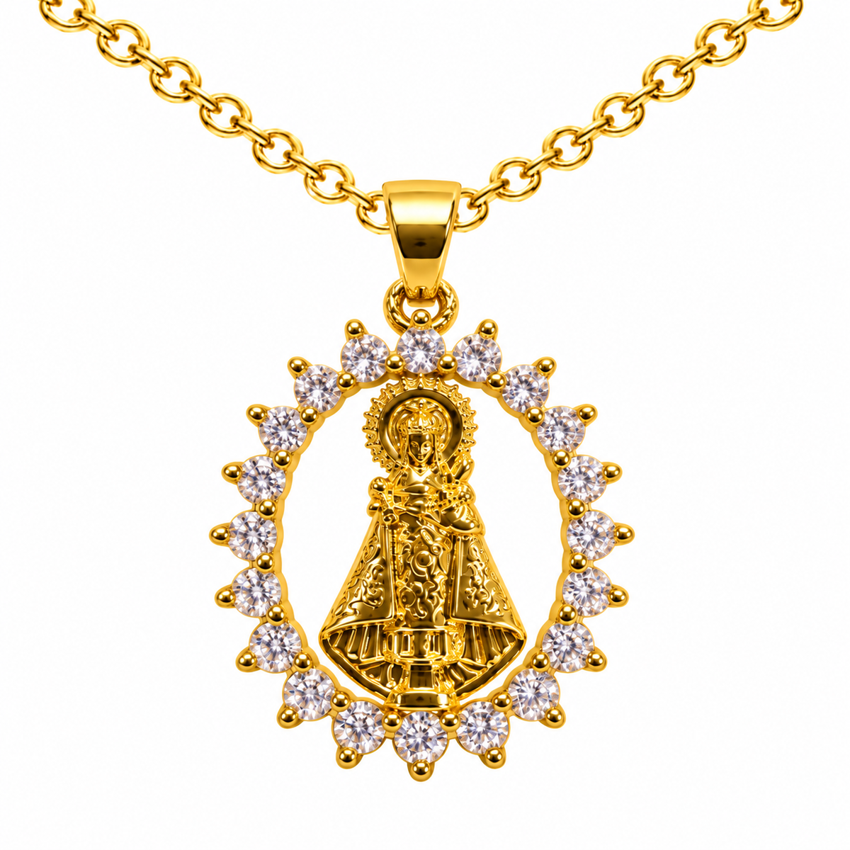 Collar Virgen Fuensanta Dorado sobre fondo blanco - 25769
