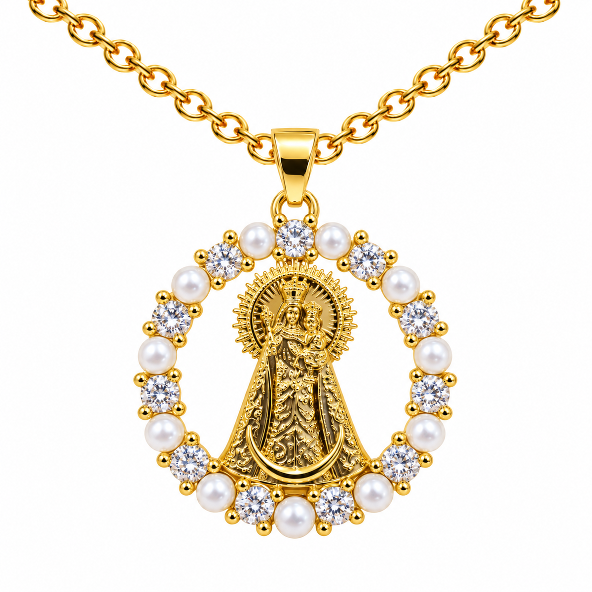 Collar Virgen Fuensanta Dorado sobre fondo blanco - 25773