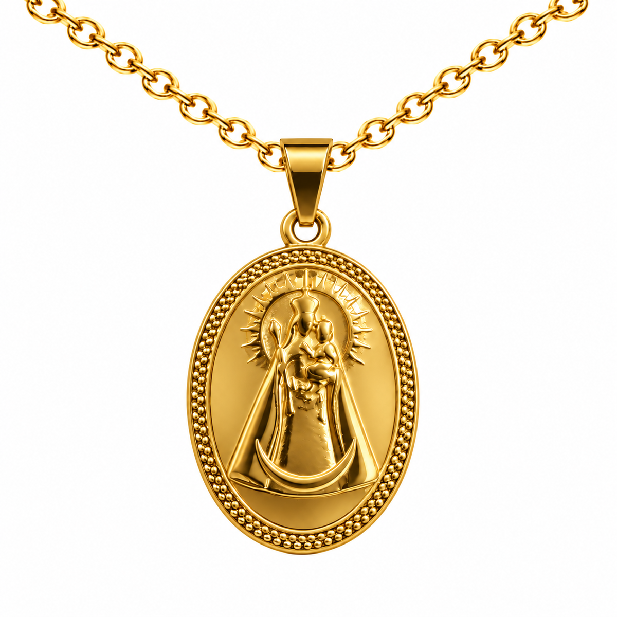 Collar Virgen Fuensanta Dorado sobre fondo blanco - 25777