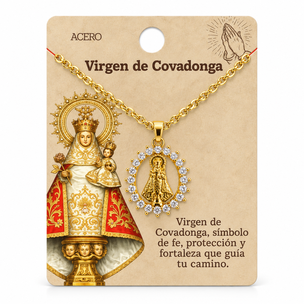 Collar Virgen Covadonga Dorado con tarjeta - 25780