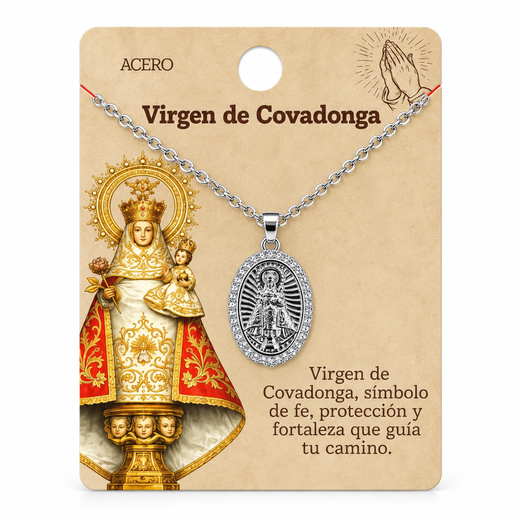 Collar Virgen Covadonga Plateado con tarjeta - 25781
