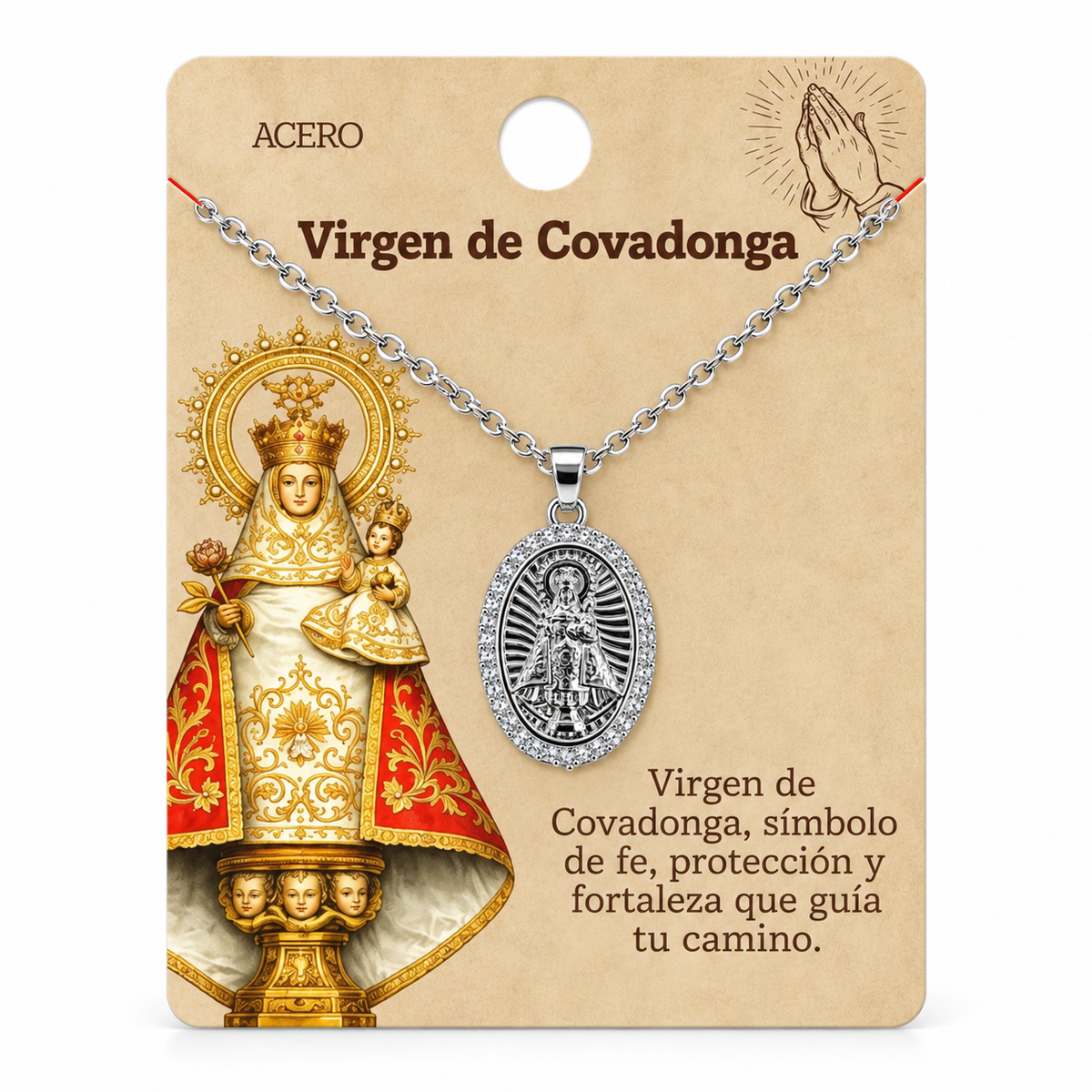 Collar Virgen Covadonga Plateado con tarjeta - 25781