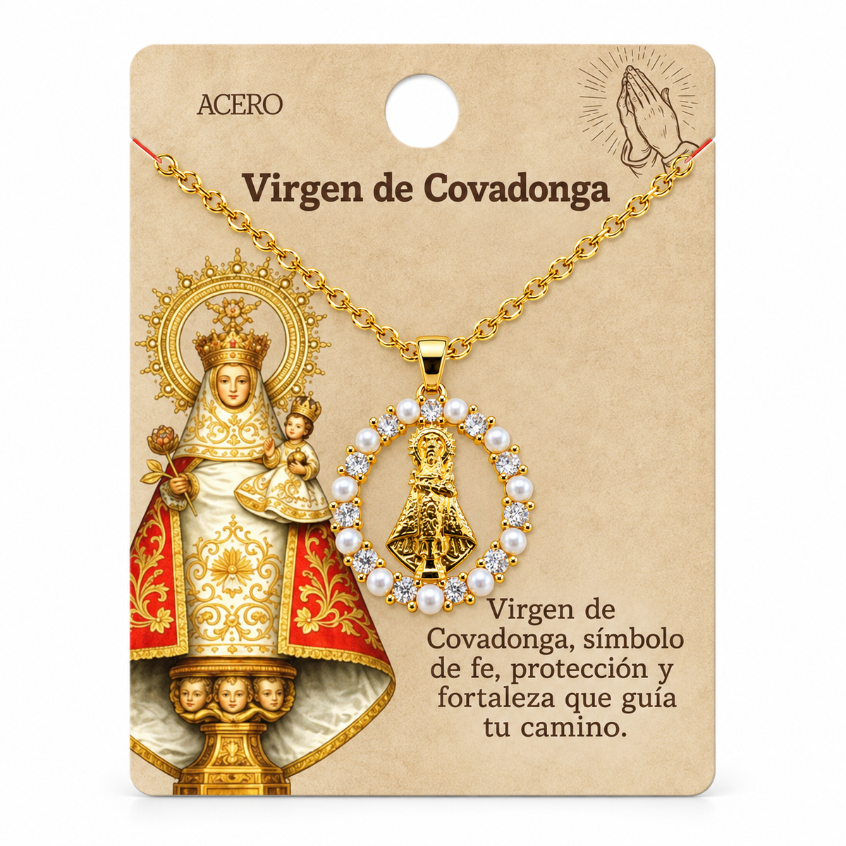 Collar Virgen Covadonga Dorado con tarjeta - 25784