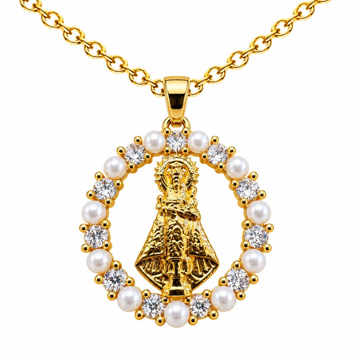 Collar Virgen Covadonga Dorado sobre fondo blanco - 25784