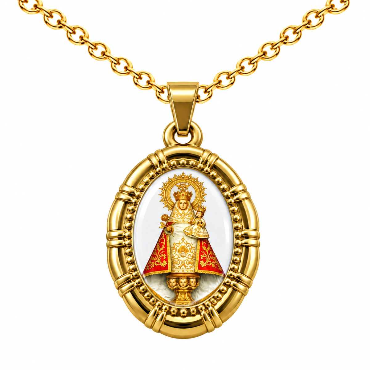 Collar Virgen Covadonga Dorado sobre fondo blanco - 25786