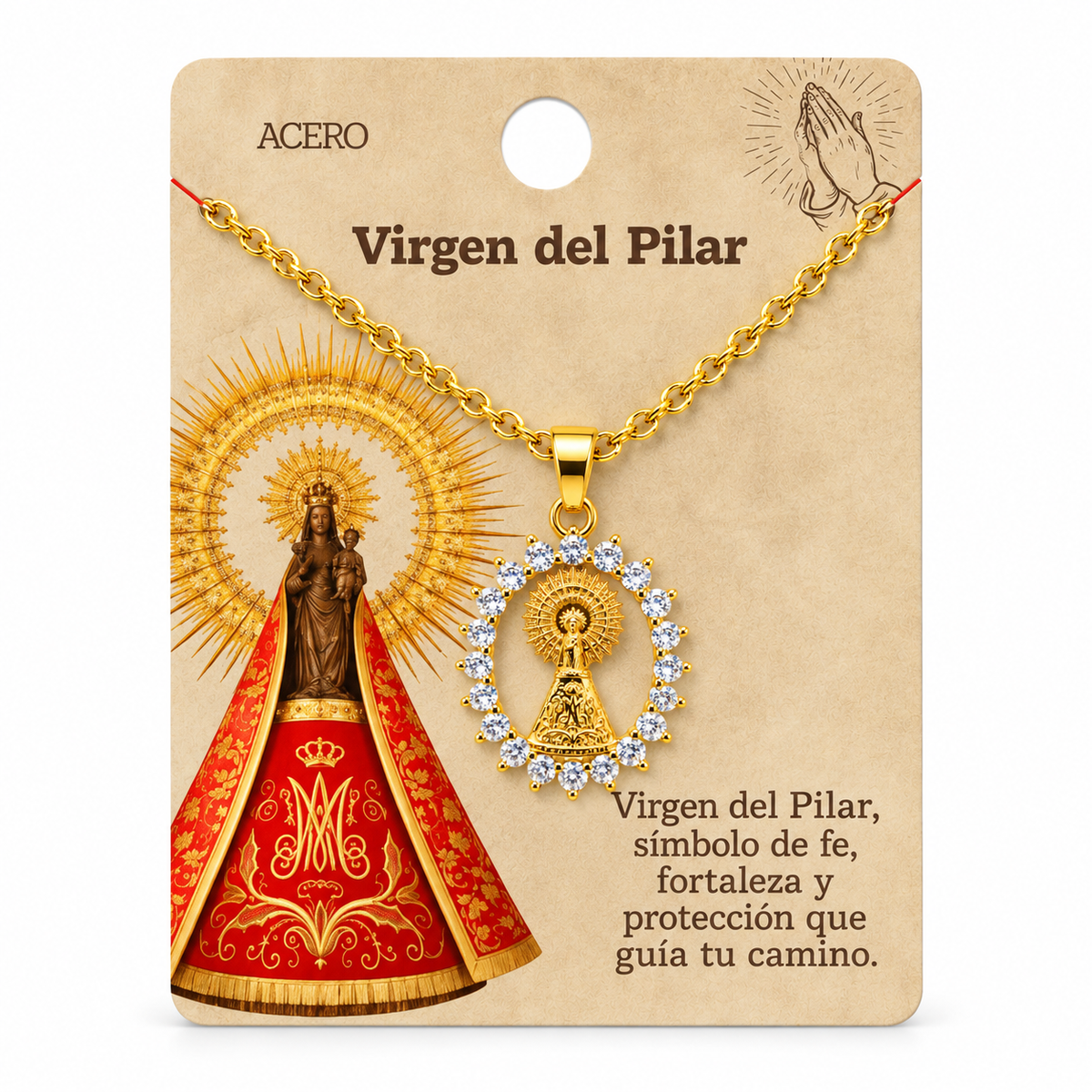 Collar Virgen Pilar Dorado con tarjeta - 25791