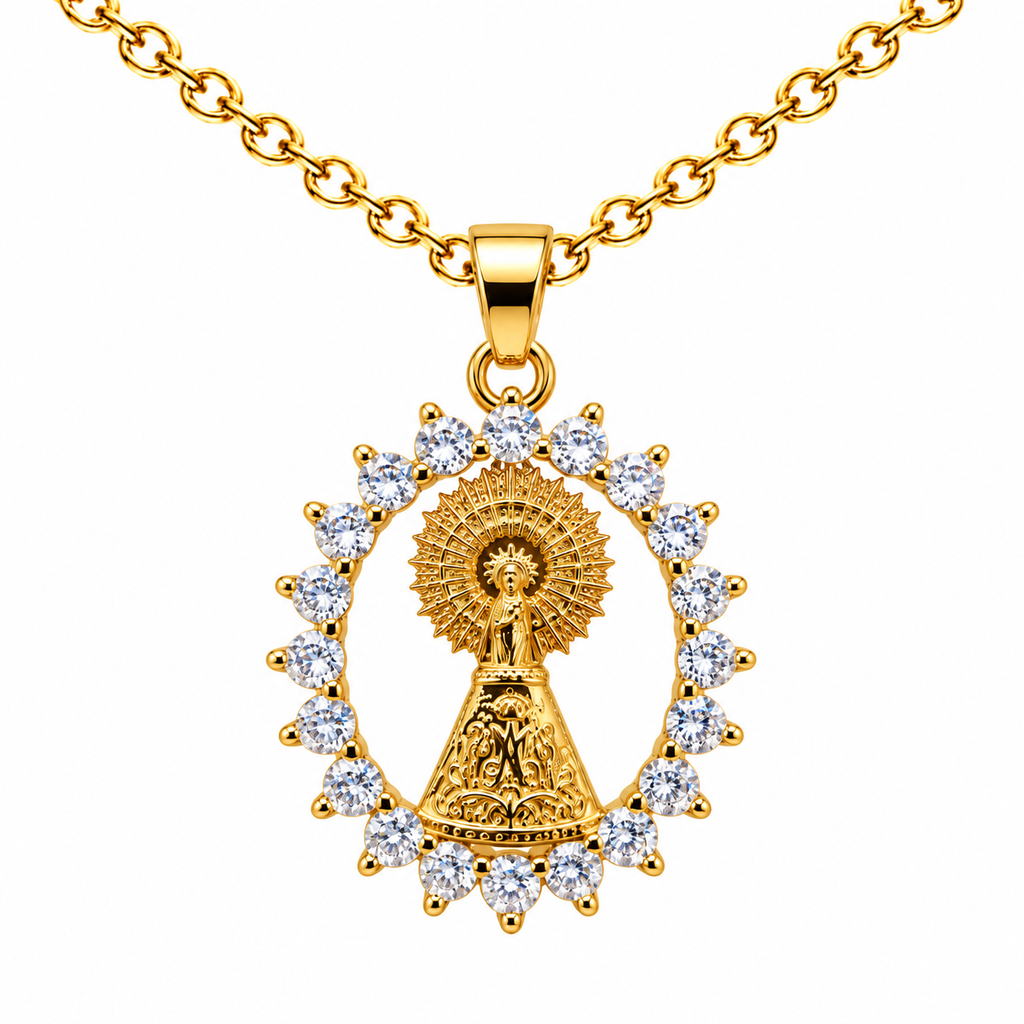 Collar Virgen Pilar Dorado sobre fondo blanco - 25791