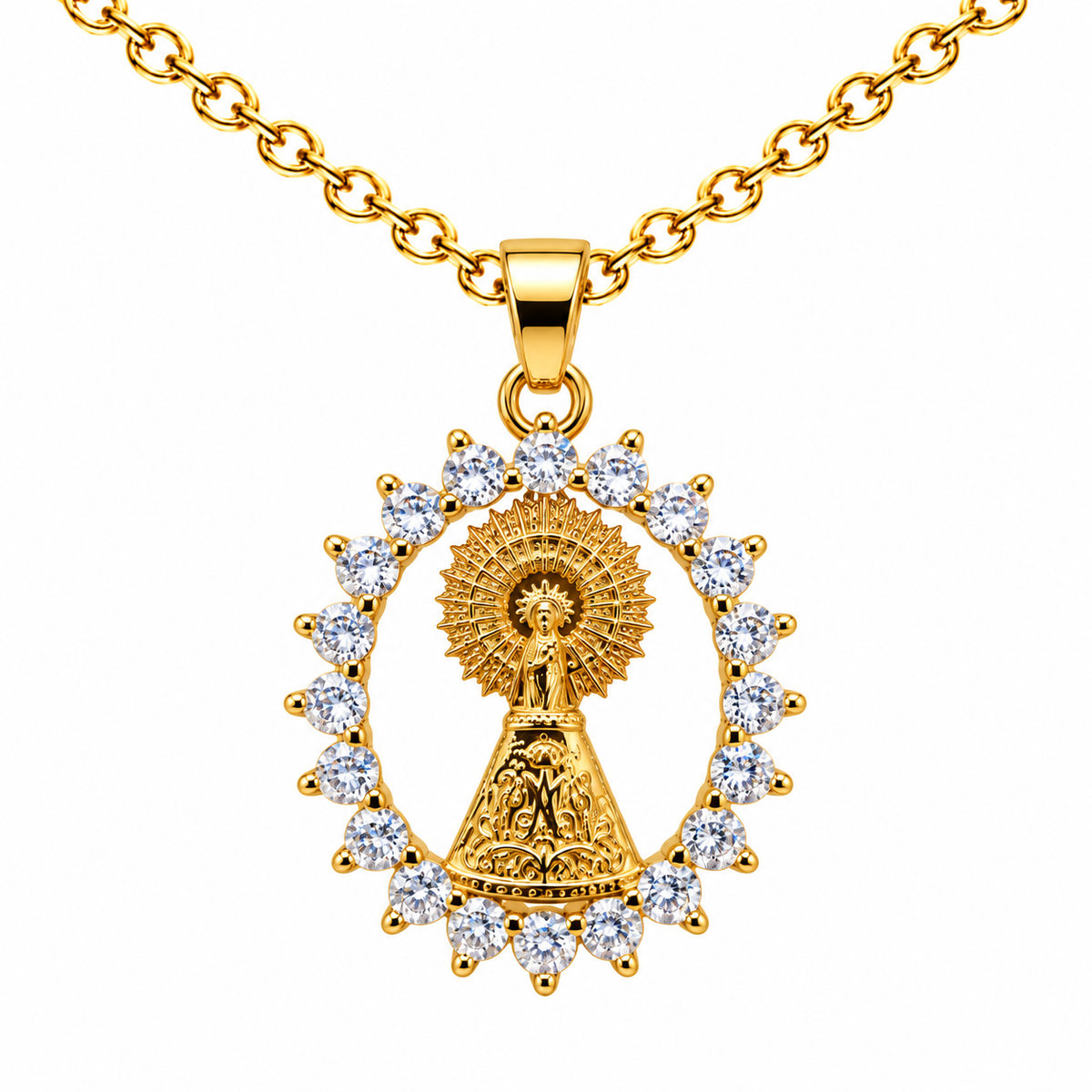 Collar Virgen Pilar Dorado sobre fondo blanco - 25791