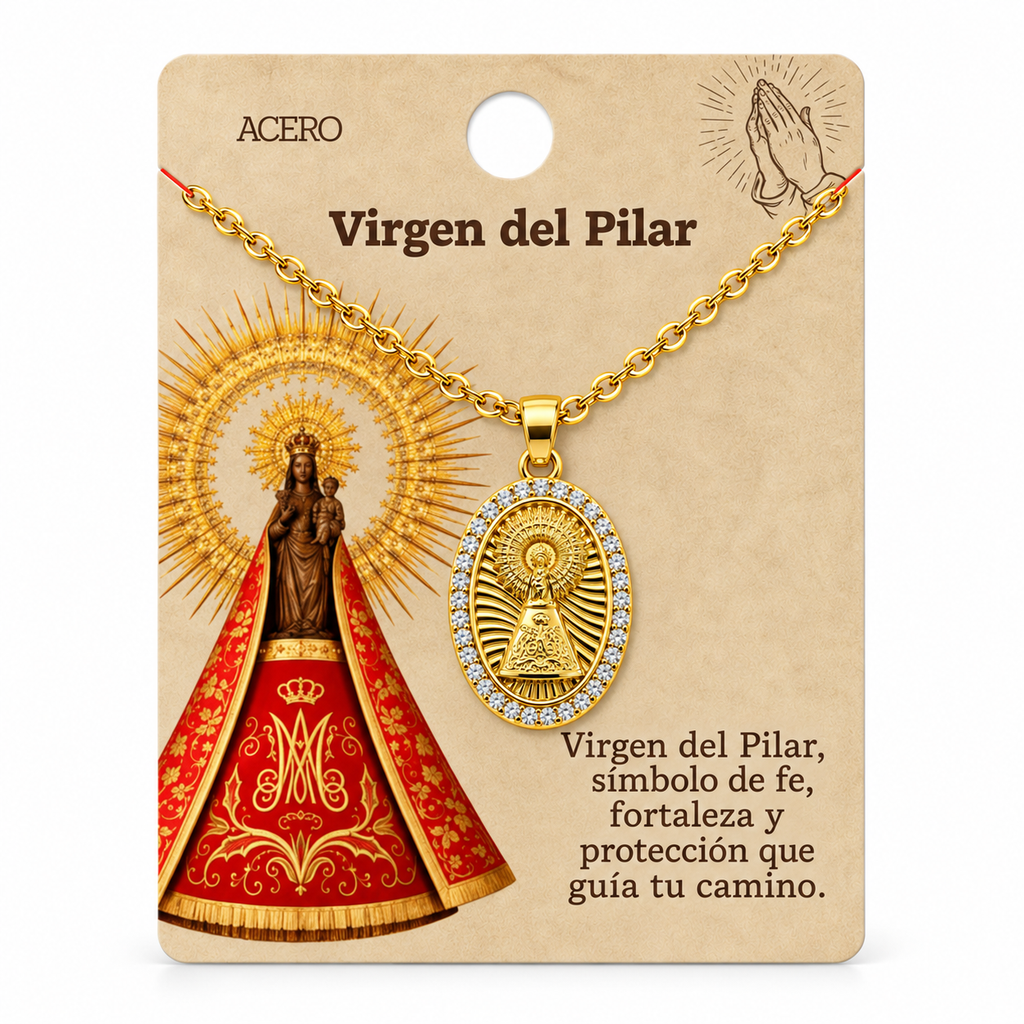 Collar Virgen Pilar Dorado con tarjeta - 25793