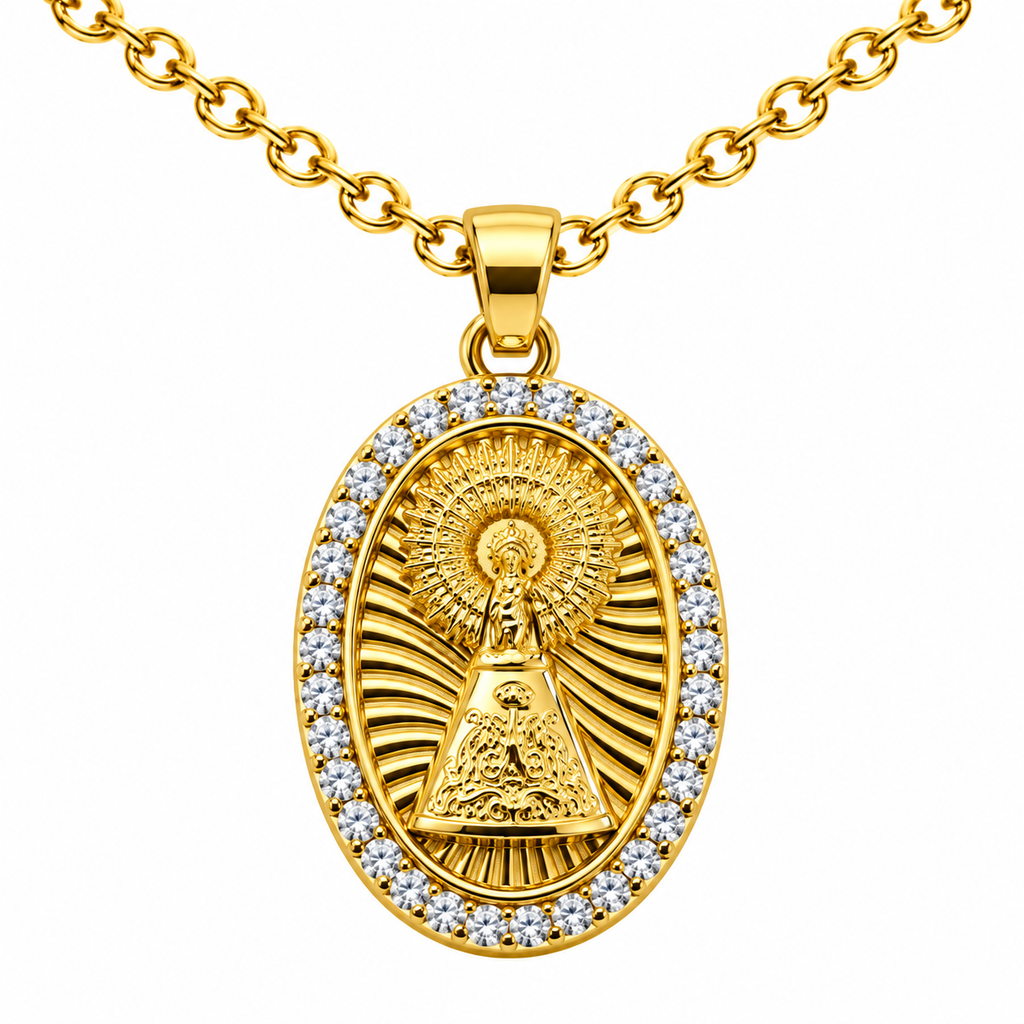 Collar Virgen Pilar Dorado sobre fondo blanco - 25793