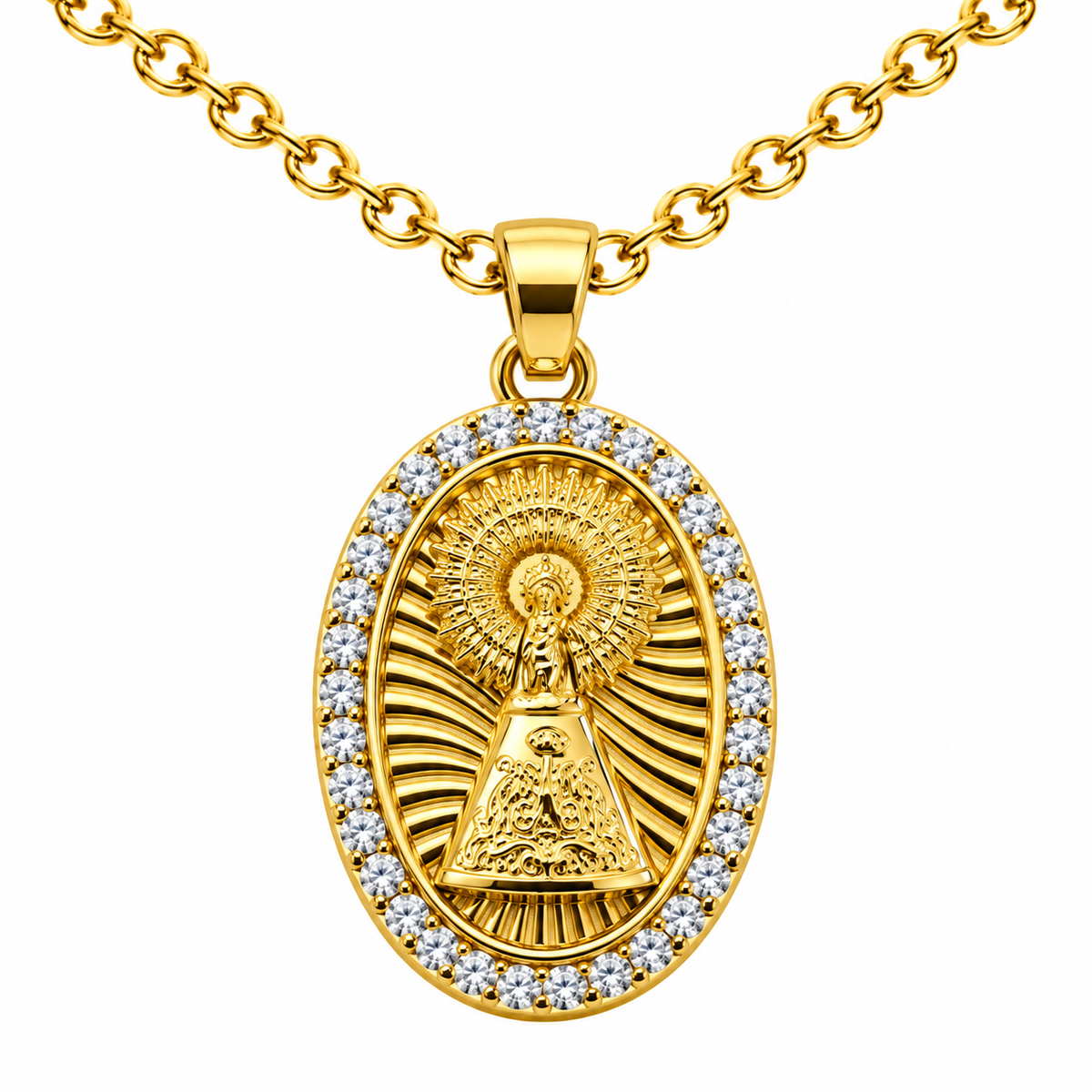 Collar Virgen Pilar Dorado sobre fondo blanco - 25793