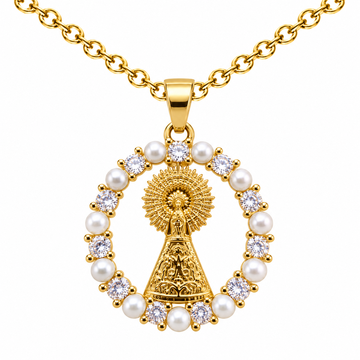 Collar Virgen Pilar Dorado sobre fondo blanco - 25795