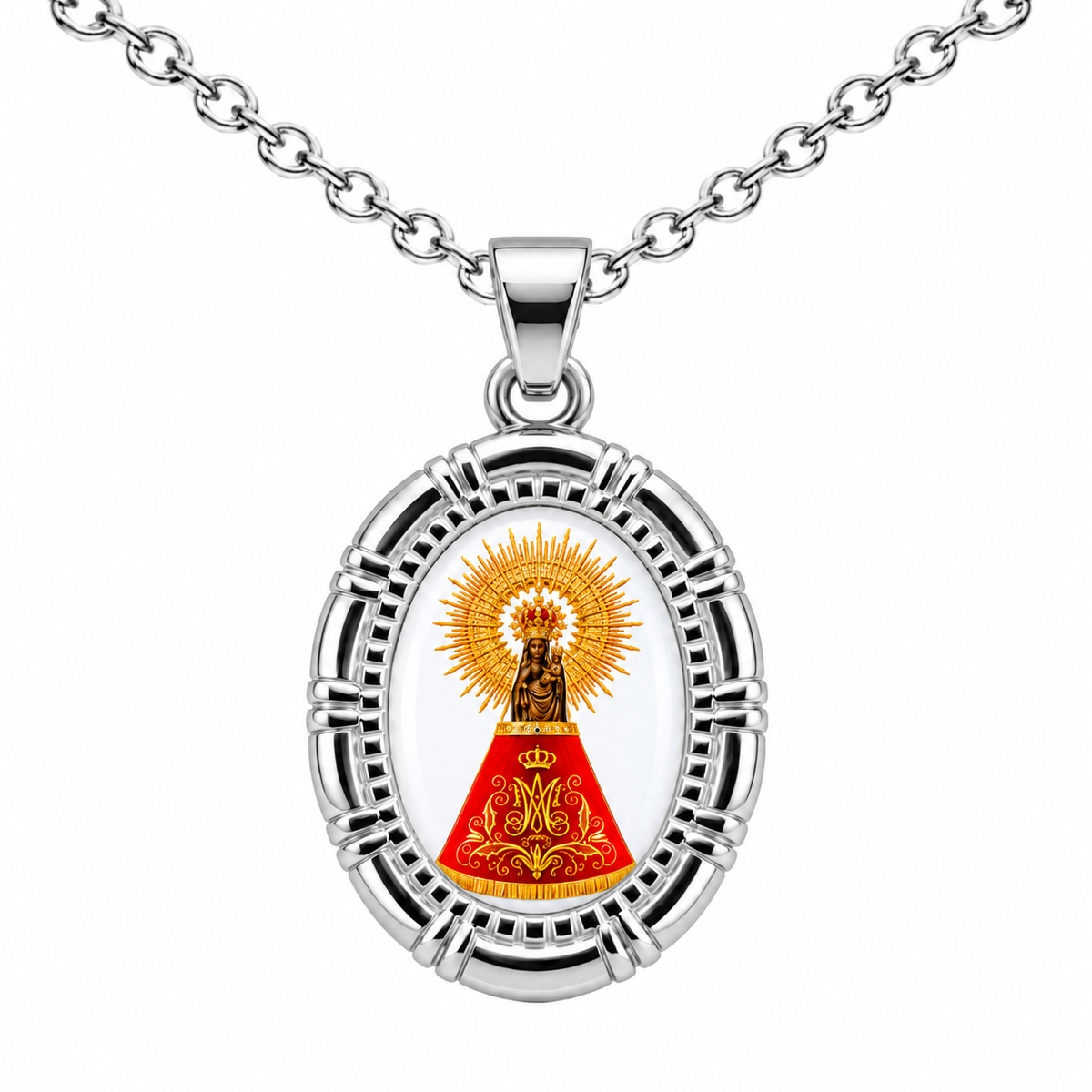 Collar Virgen Pilar Plateado sobre fondo blanco - 25796
