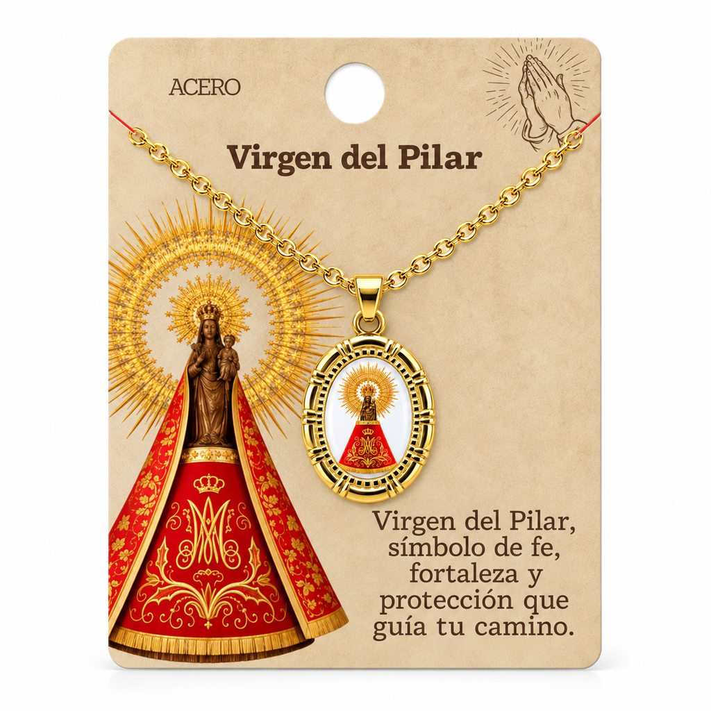 Collar Virgen Pilar Dorado con tarjeta - 25797