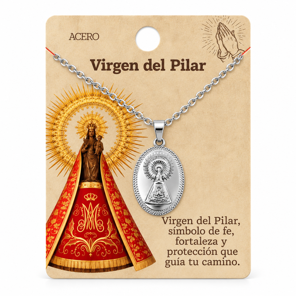 Collar Virgen Pilar Plateado con tarjeta - 25798