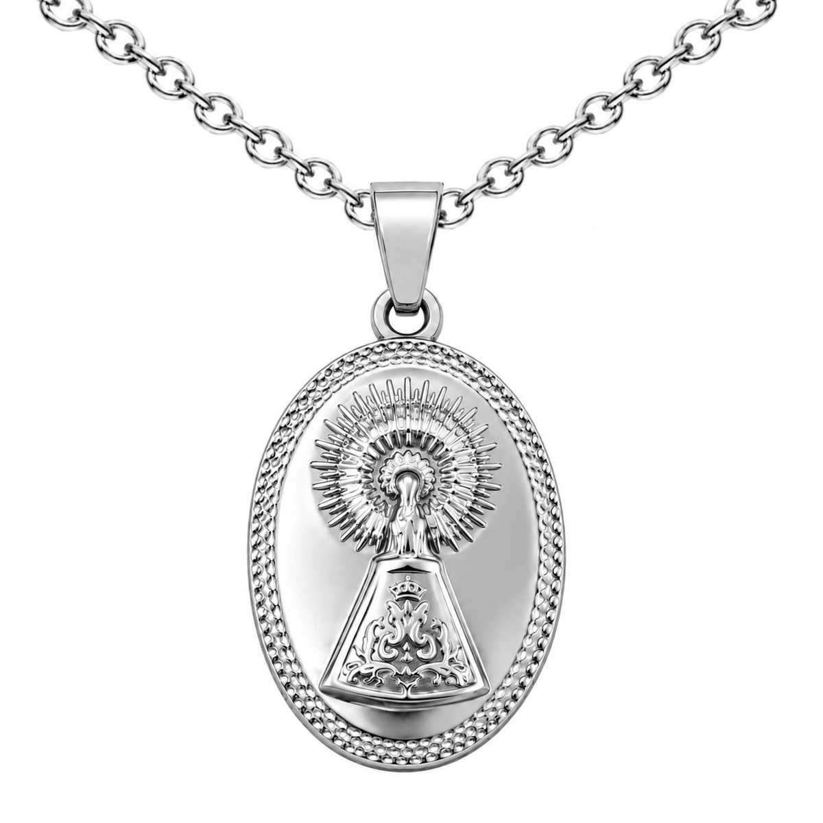 Collar Virgen Pilar Plateado sobre fondo blanco - 25798