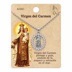 Collar Virgen Carmen Plateado con tarjeta - 25801