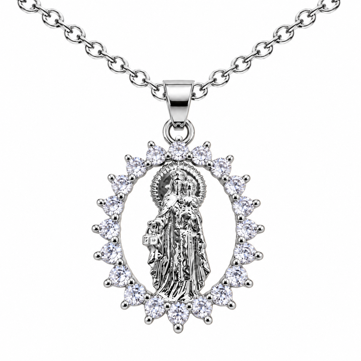 Collar Virgen Carmen Plateado sobre fondo blanco - 25801
