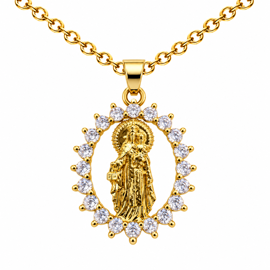 Collar Virgen Carmen Dorado sobre fondo blanco - 25802